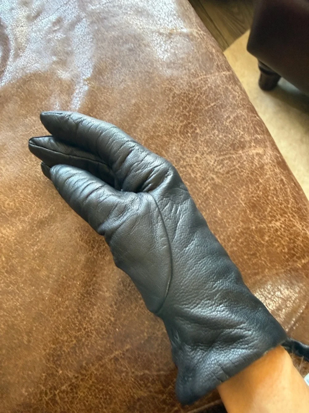 Fownes Black Genuine Leather Gloves Size 7 Warm Lined Classic Winter